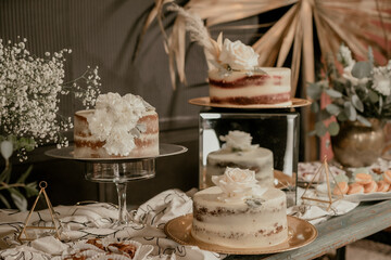 Table With Sweets, Desserts And Cakes, Decorated Table For Reception.