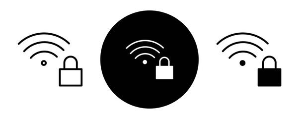 Wifi security outline icon collection or set. Wifi security Thin vector line art - obrazy, fototapety, plakaty