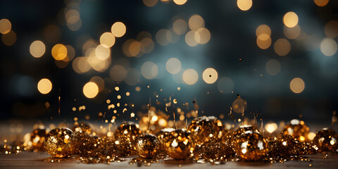 Fototapeta na wymiar Abstract bokeh shimmering gold glitter lights with blurry defocused background