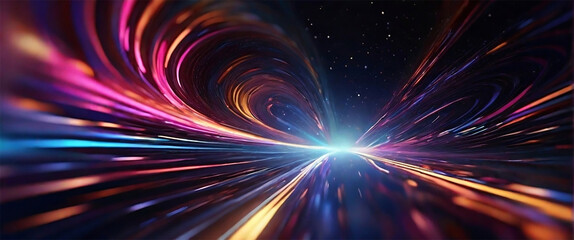 Light speed, hyperspace, space warp background. colorful streaks of light gathering towards the event horizon Ai Generated