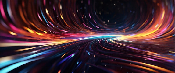 Light speed, hyperspace, space warp background. colorful streaks of light gathering towards the event horizon Ai Generated