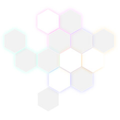 Abstract white and gray color shade embossed Hexagonal honeycomb pattern background with neon light effect. Abstract Technology Futuristic Digital Hi-Tech Concept. Luxury white pattern 