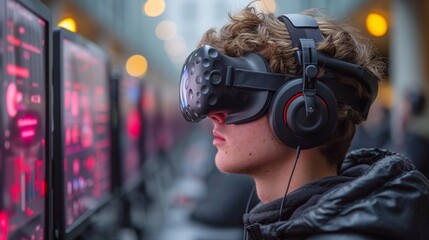 Student Immersed in High-Tech Virtual Learning , generative ai.