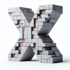 X letter shape created from concrete and briks. AI generated illustration