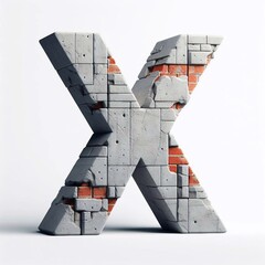 X letter shape created from concrete and briks. AI generated illustration