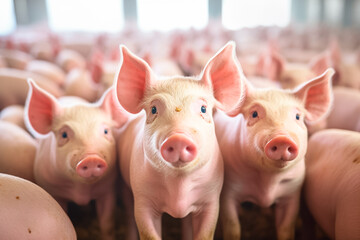 Portrait of funny looking piglet. Agriculture and farming business. Livestock breeding.

