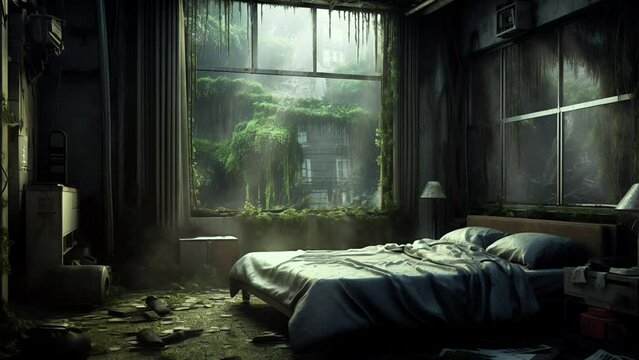Animated Vtuber Twitch Streamer Background of a Bedroom in a Dystopian City