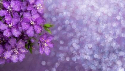 Violet spring flowers with bokeh background, empty space for text
