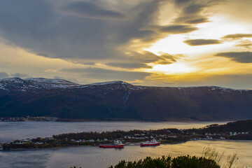 Geiranger winter view during sunset