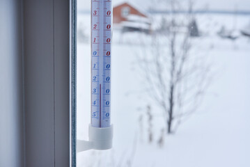 Alcohol street thermometer. The temperature meter. The temperature is low outside.