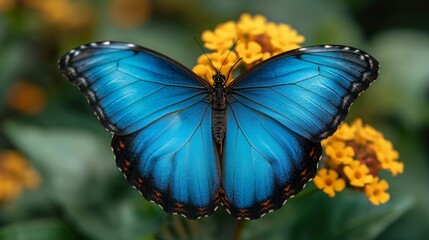 Blue Morpho Butterfly on Flowers