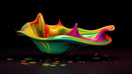 3D abstract art piece surreal shape. Structured organic formation. Amorphous form on black background with colour gradient. Illustration for cover, card, postcard, interior design, decor or print.