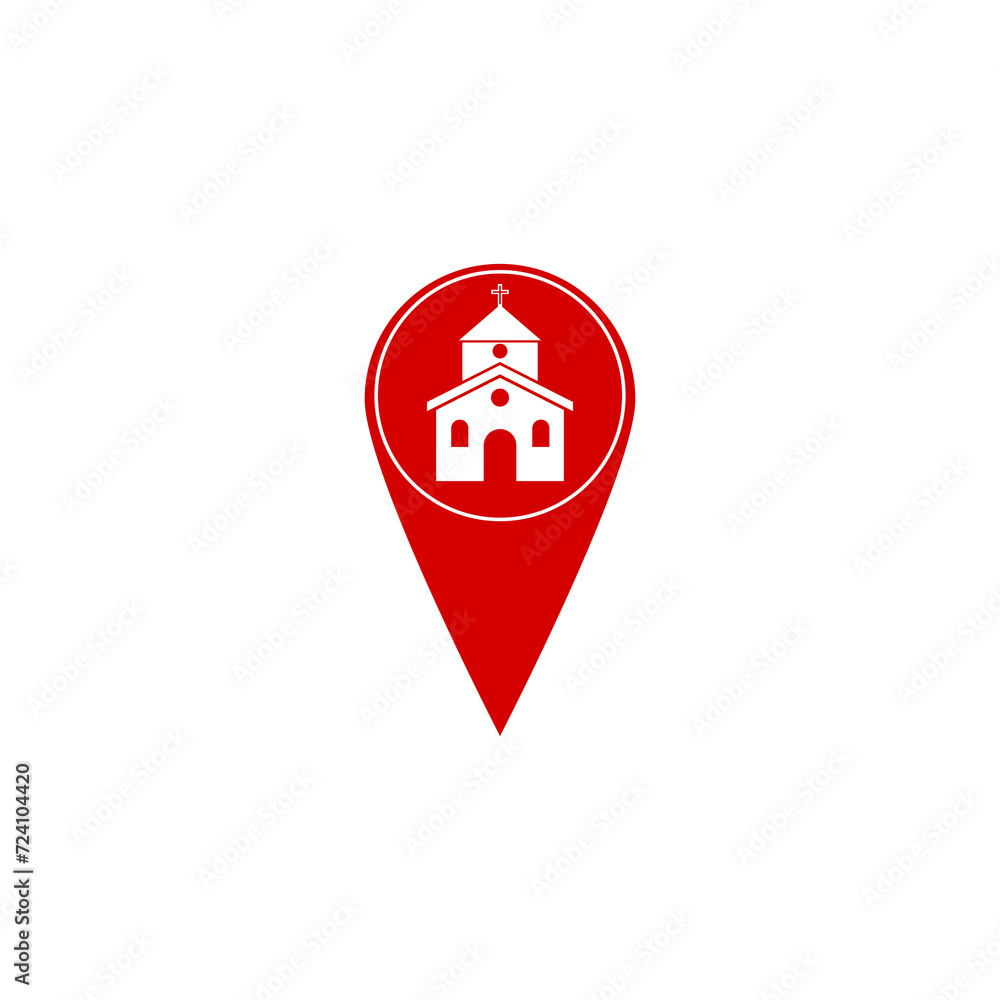 Poster map pointer with church icon isolated on transparent background
