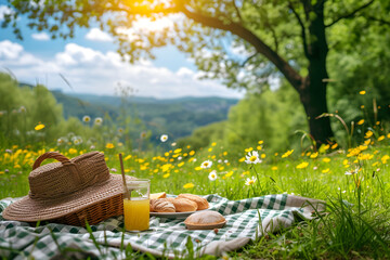 A sunny day picnic in beautiful nature, perfect for leisure and relaxation with friends and family.