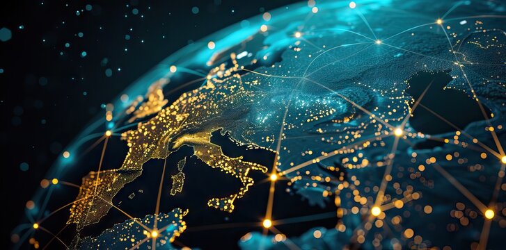 5G mobile telecommunication network in Europe for high speed wireless data connection to internet from smartphones, fifth generation radio wave communication technology. AI generated illustration