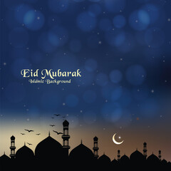 Islamic greetings eid mubarak card design with mosque