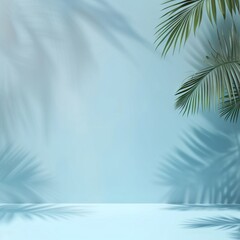 Fototapeta na wymiar Abstract background of shadows palm leaves on a blue background. AI generated illustration