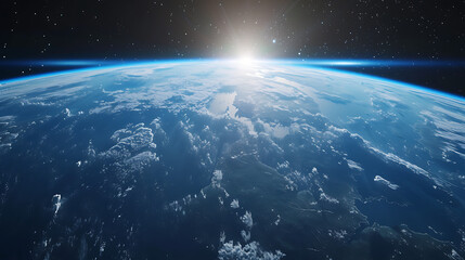 the earth from orbit with a blue background in