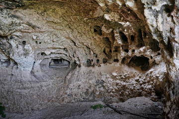 Prehistoric caves in the Murgia Materana reserve (Matera Italy) dating back to the Paleolithic and Neolithic periods