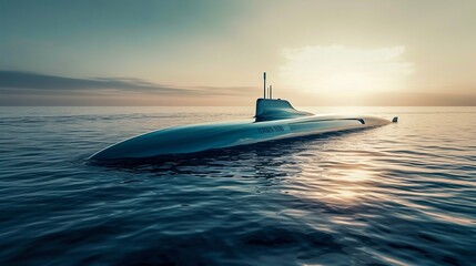 Submarine at Sea during Sunset. Generative ai - obrazy, fototapety, plakaty