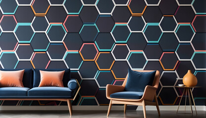 Fototapeta premium hexagon 3d dark background geometric mesh pattern 