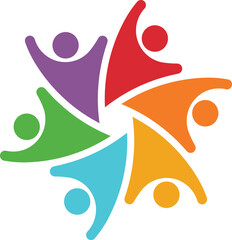 Harmonious Human Circle Logo - Six Vivid Colored Abstract Figures in Unity, Symbolizing Teamwork, Community, Diversity, and Collaboration