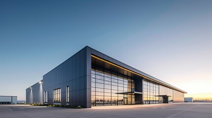Obraz premium Modern Commercial Warehouse Exterior at Dusk. Generative ai