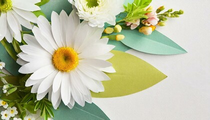 Fototapeta na wymiar Tender white daisy close up, spring flowers background, empty space for text
