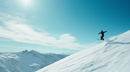 Naklejka na ściany i meble snowboarder jumping in the air
