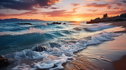 Beautiful seascape. Panoramic view of the sea at sunset - obrazy, fototapety, plakaty