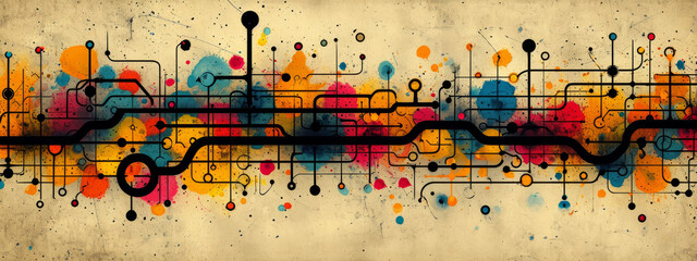 Fototapeta premium Euphoric Kaleidoscope: A Mesmerizing Abstract Painting With Vibrant Circles and Dynamic Lines