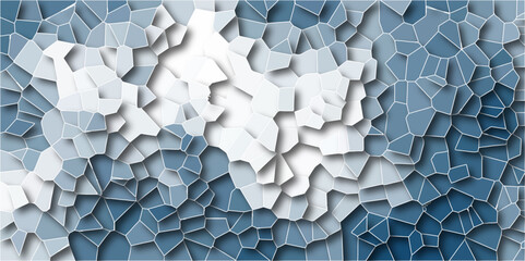 Dark blue Broken quartz stained Glass Background with white outlines. Voronoi diagram background. Seamless pattern vector Vintage background. Geometric Retro tiles pattern