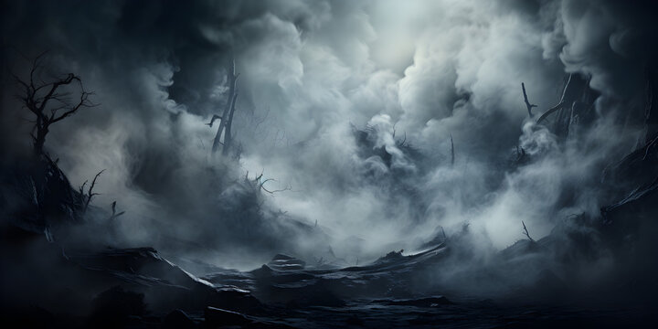 Dark spooky forest with fog in Halloween vibe