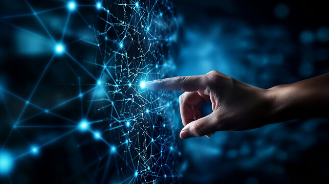 A woman's hand points accusingly at a glowing screen, representing the overwhelming presence of technology in our modern world on a day meant for personal connection and human interaction