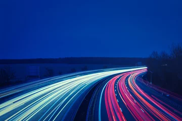 Poster Langzeitbelichtung - Autobahn - Strasse - Traffic - Travel - Background - Line - Ecology - Highway - Long Exposure - Motorway - Night Traffic - Light Trails - High quality photo  © Enrico Obergefäll
