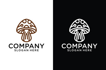 mushroom logo design ideas Round mushroom farm logo design template in linear style. - obrazy, fototapety, plakaty