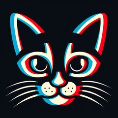 Stereoscopic Red-Blue Effect Cat Face