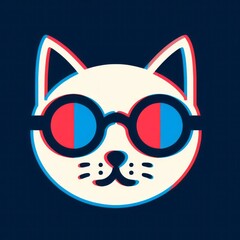 Stereoscopic Red-Blue Effect Cat Face