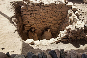 The Chauchilla Cemetery near Nazca (Peru) with its dozens of tombs, where you can observe the...