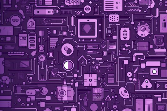mauve abstract technology background using tech devices and icons