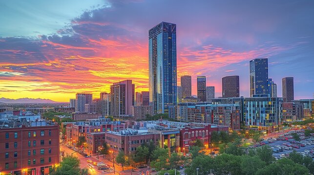A stunning cityscape of downtown Denver, Colorado, USA