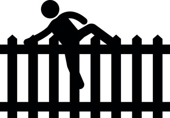 Man climbing wooden fence sign. Warning signs and symbols.