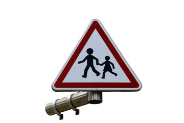 School zone traffic warning sign isolated on the transparent background