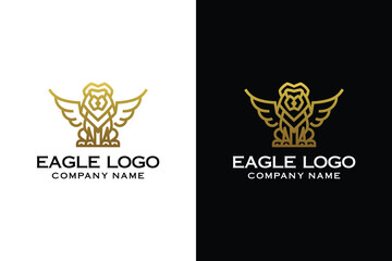 Eagle emblem logo. Gold heraldic shield line icon. Luxury vintage emblem symbol. Vector illustration.