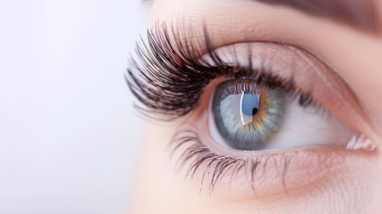 The procedure of eyelash extension in close-up. - obrazy, fototapety, plakaty