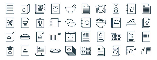 set of 40 outline web recipe icons such as recipe, recipe, bread, icons for report, presentation, diagram, web design, mobile app - obrazy, fototapety, plakaty