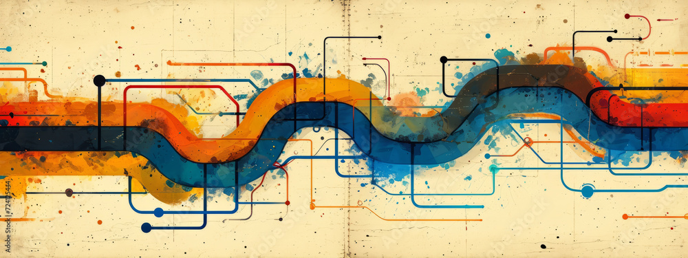 Poster vibrant horizons: an abstract masterpiece exploring dynamic colors and harmonious lines