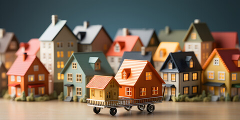 Fototapeta na wymiar House miniatures with cart