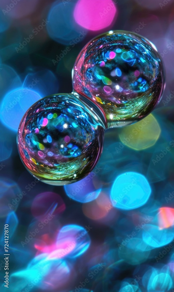Poster two colorful bubbles floating in the water. generative ai.
