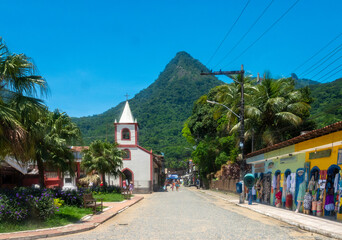 Central square of the charming fishing village of Abraão on the resort island of Ilha Grande, Rio de Janeiro state, Brazil